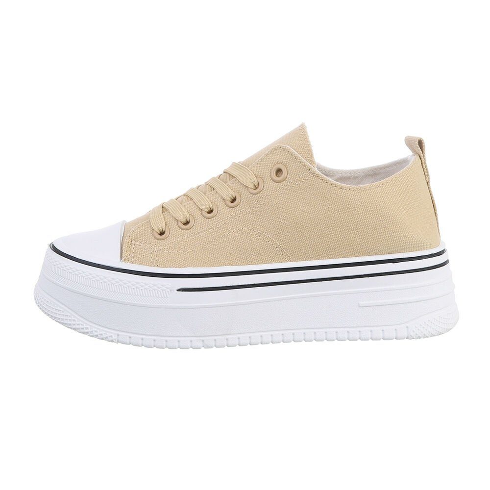 Hellbraun, Sneaker Hellbraun Freizeit Sneakers Weiß Low-Top in Low Damen Ital-Design Flach