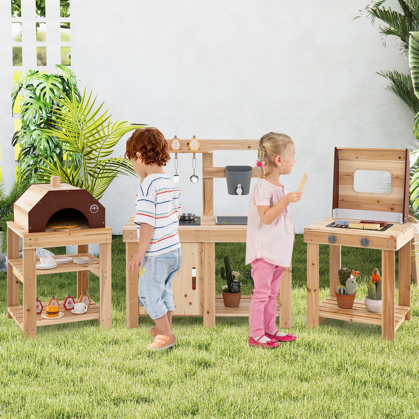 COSTWAY Outdoor-Spielküche Tannenholz, mit BBQ-Grill und günstig online kaufen