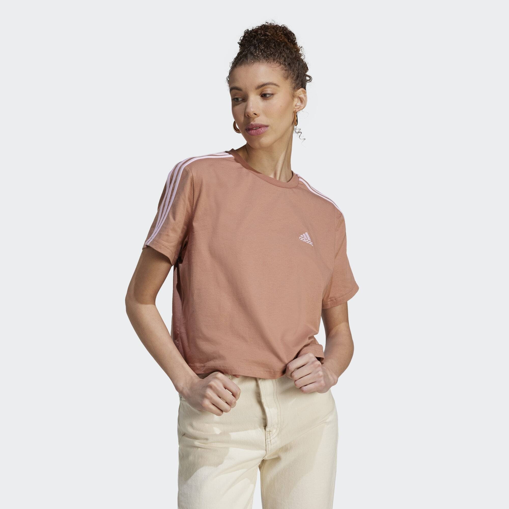 3-STREIFEN T-Shirt Clay Pink Clear Strata Sportswear / CROP-TOP JERSEY ESSENTIALS SINGLE adidas