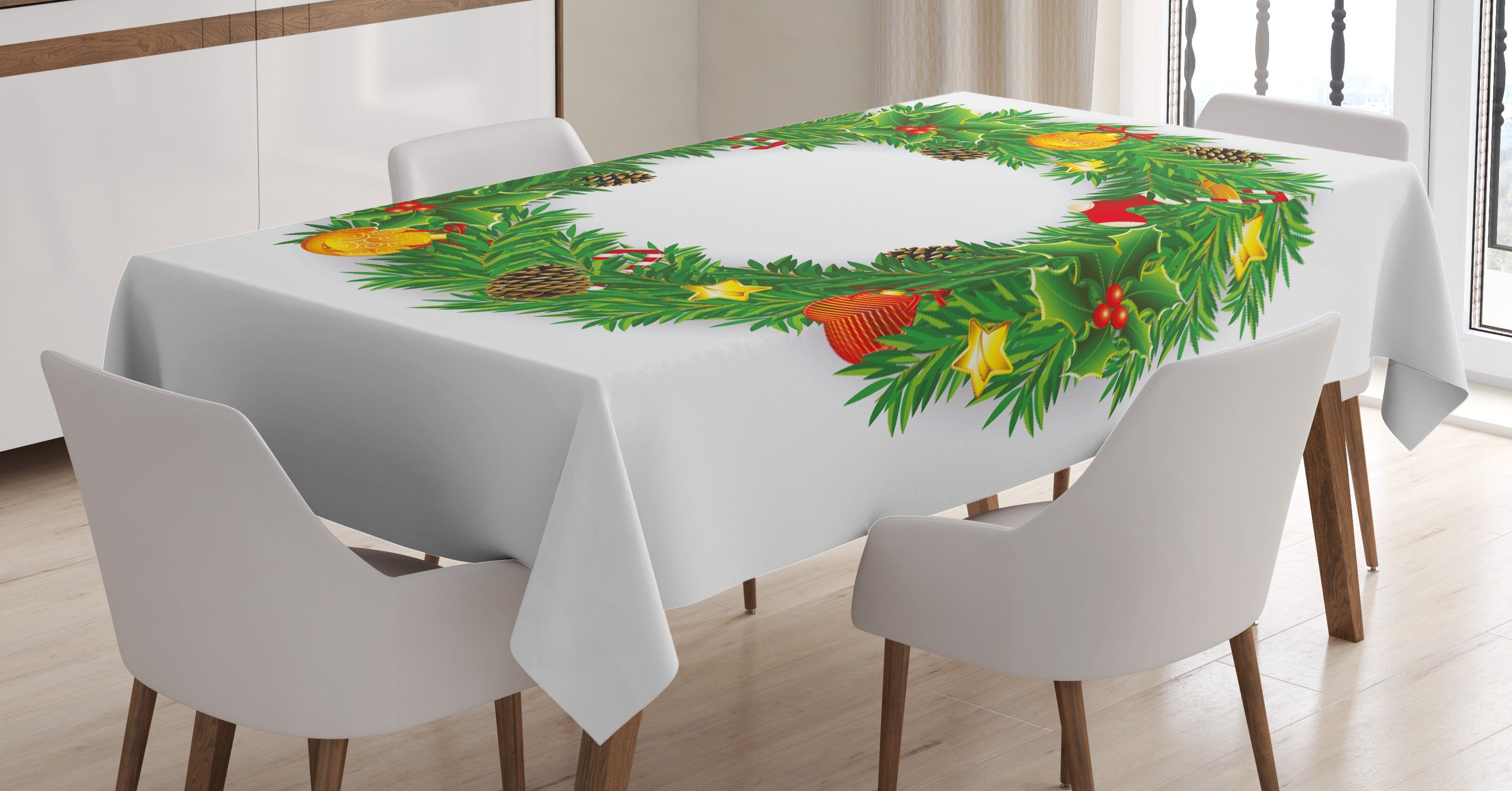 Abakuhaus Tischdecke Farbfest Waschbar Für den Außen Bereich geeignet Klare Farben, Weihnachten gekleidet Kranz