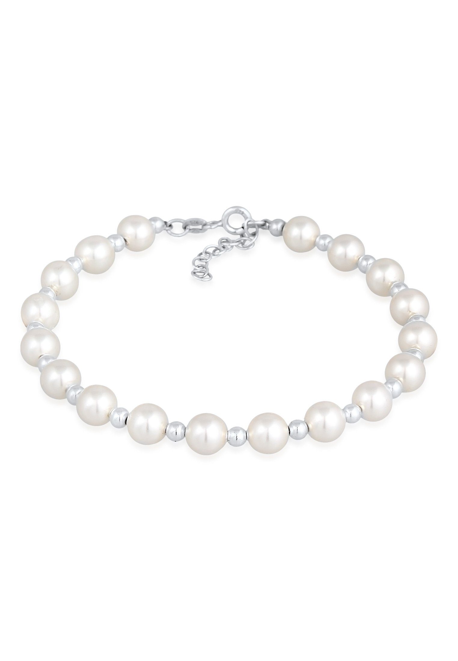 Rund Perlenarmband Synthetische 925 Klassisch Nenalina Silber Perlen