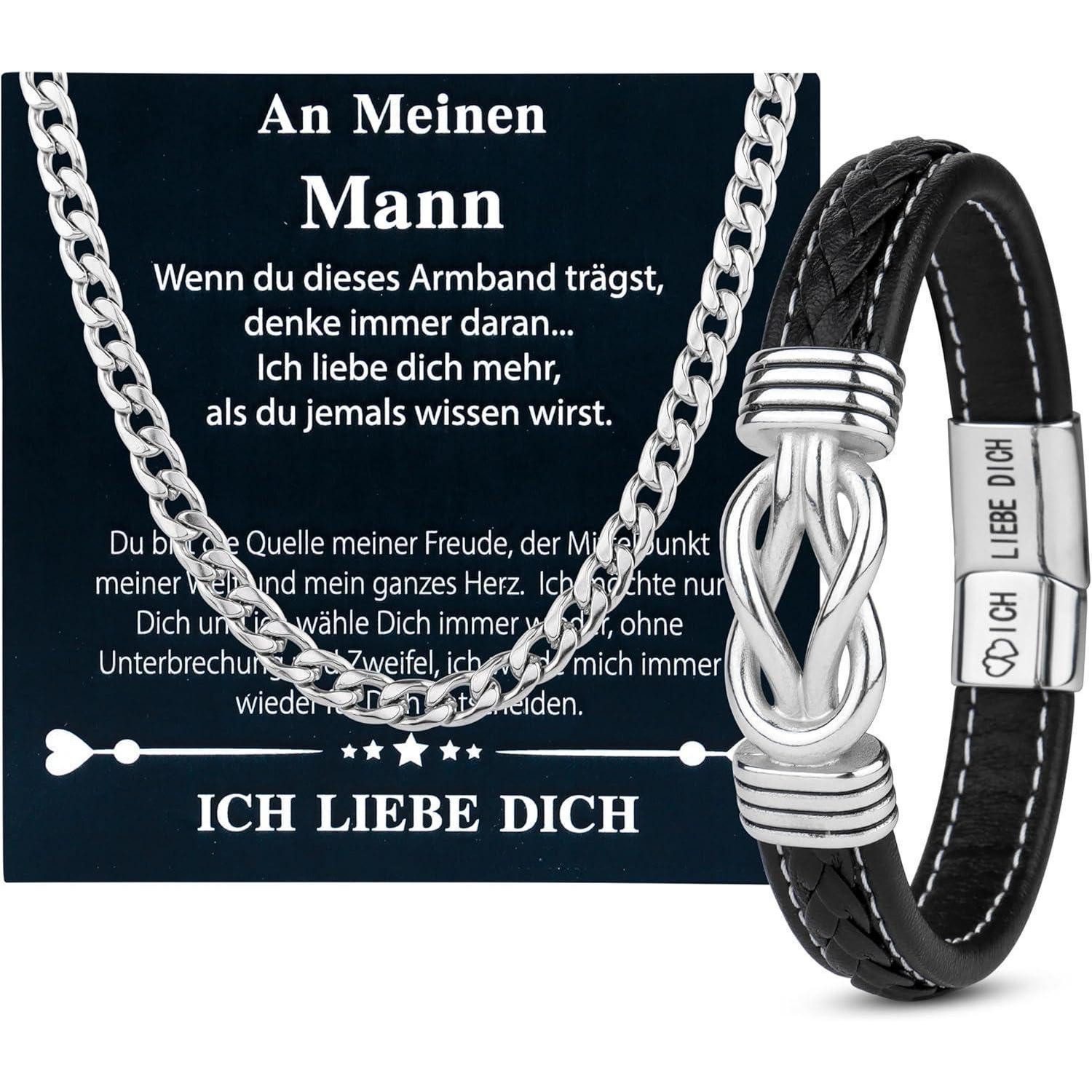 Merclix Lederarmband Set Herren Armband Halskette Set Geschenke Geburtstag Weihnachten Vatertag