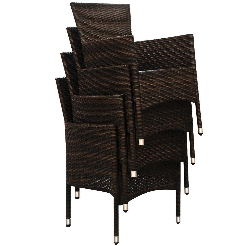 6+1, 150x90cm 6 Auflagen Polyrattan Sitzgruppe stapelbare Stühle Casaria Gartentisch 7cm