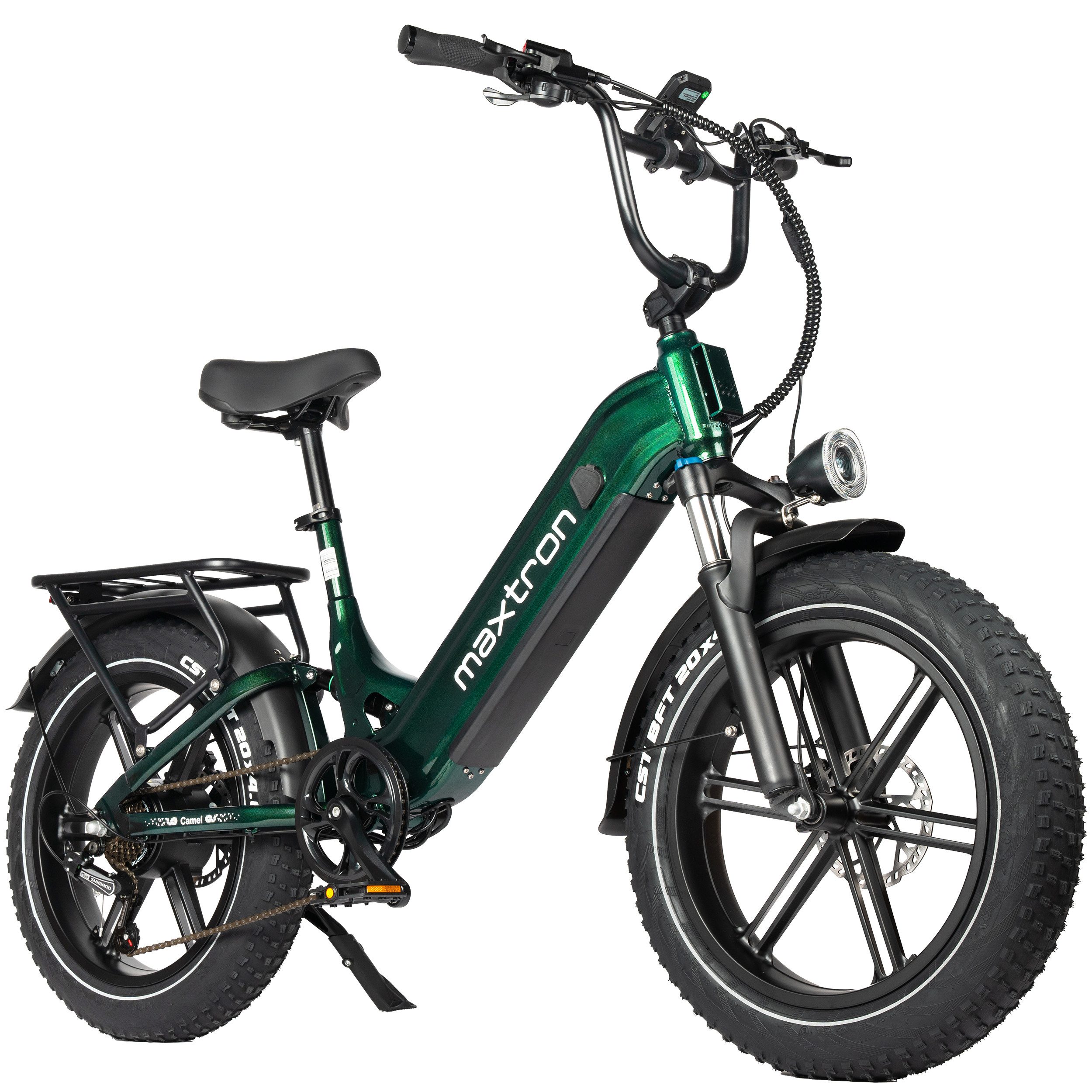 Maxtron E-Bike Crossrad Maxtron Camel E-Bike compactbike, 7 Gang Shimano, Kettenschaltung, Heckmotor, 864 Wh, (Packung), 20-Zoll-Fettreifenfahrrad mit Vorder- und Hinterradfederung