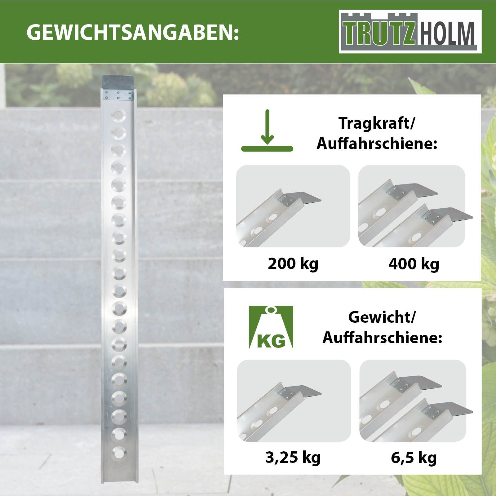 TRUTZHOLM Auffahrrampe Alu Auffahrschiene 194 cm Traglast 200kg starr Verladerampe Rampe (1-St., Inkl. Spanngurt), rutschfeste Oberfläche, stabile Alu-Konstruktion