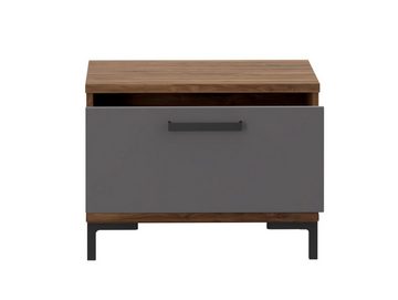 Moebel-Eins Nachttisch, QUERRY Nachtkommode mit 1 Schubkasten, Material Dekorspanplatte, walnussfarbig/grau