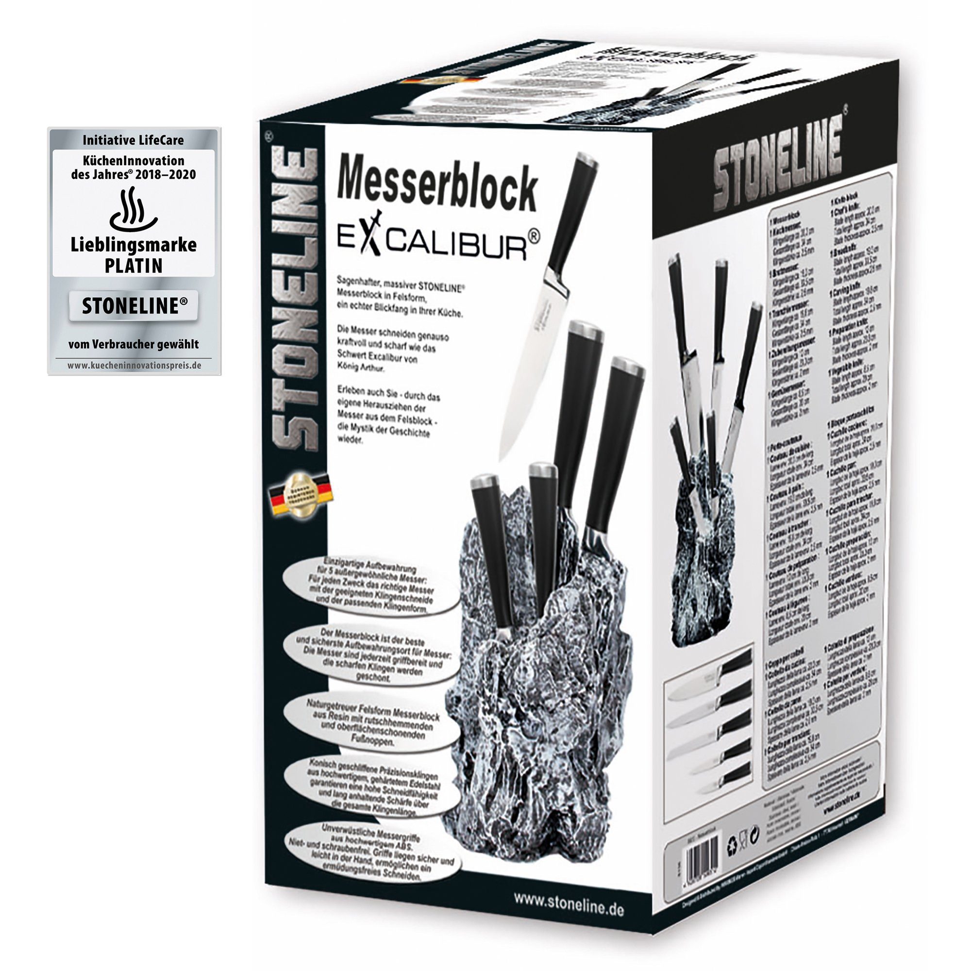 STONELINE Messer-Set (7-tlg) EXCALIBUR® Messerblock 7-tlg., mit Edelstahl-,