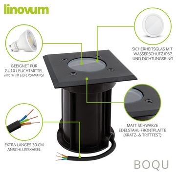 linovum LED Außen-Wandleuchte 4 x BOQU Einbau Bodenstrahler GU10 eckig in schwarz IP67 Kabel, Leuchtmittel nicht inklusive