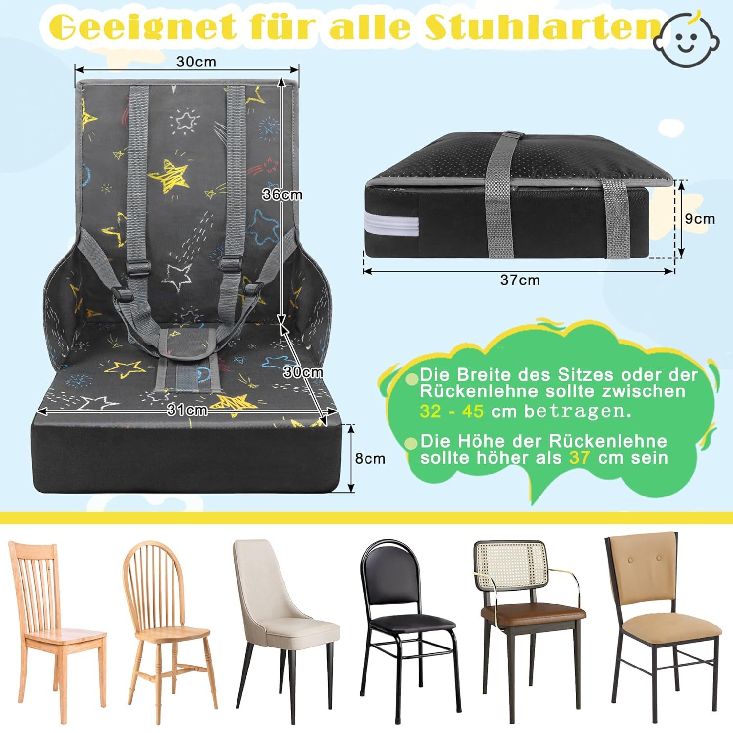 FIVMEN Tischsitz Sitzerhöhung Stuhl Reisehochstuhl Flexible für Babys und Kleinkinder