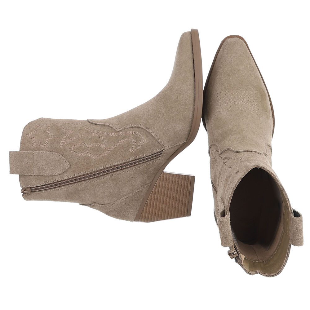 Ital-Design Damen Westernstiefel Echtleder mit Blockabsatz Westernstiefelette (92002337) Blockabsatz Stiefeletten in Grau