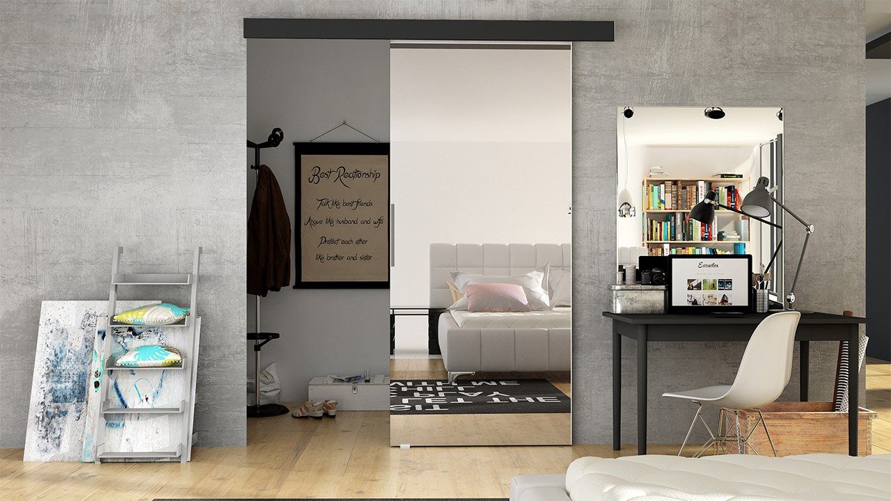 MIRJAN24 Schiebetür Marti 80 II (Universell - Links / Rechts), Solide Aluminiumgriffe, Selbstschließsystem, Frontspiegel – Bild 2 von 5