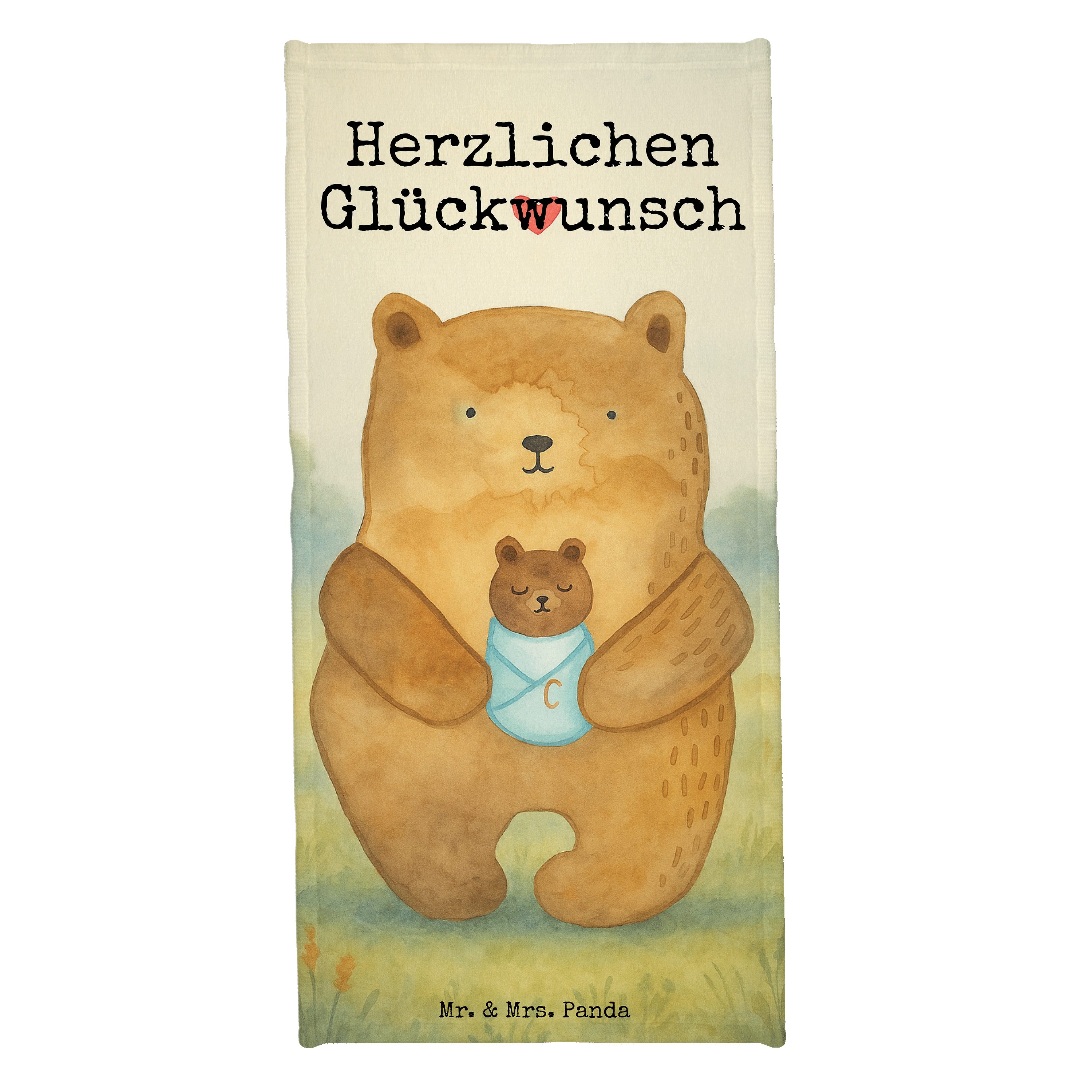 Mr. & Mrs. Panda Handtuch Bär Baby Design, Badehandtuch, Weiß, Taufe, Nichte, Saunatuch, Mutter, Kunstfaser (Packung, 1-St)