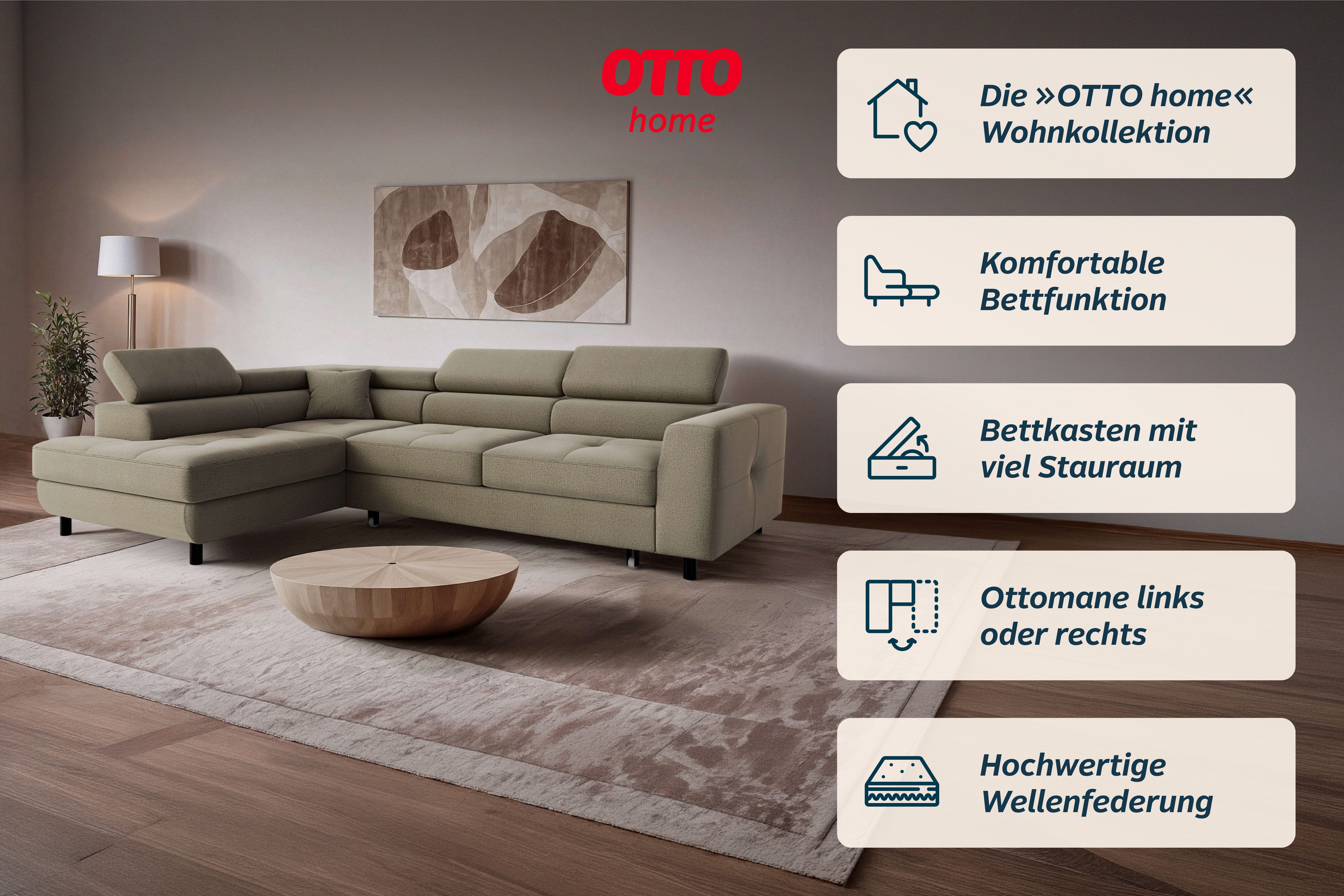 OTTO home Ecksofa AADEN Schlafsofa 254 cm - OTTO. Verlässliche Qualität., mit Bettfunktion, Bettkasten, Kopfstützen, rechts/links bestellbar – Bild 3 von 5