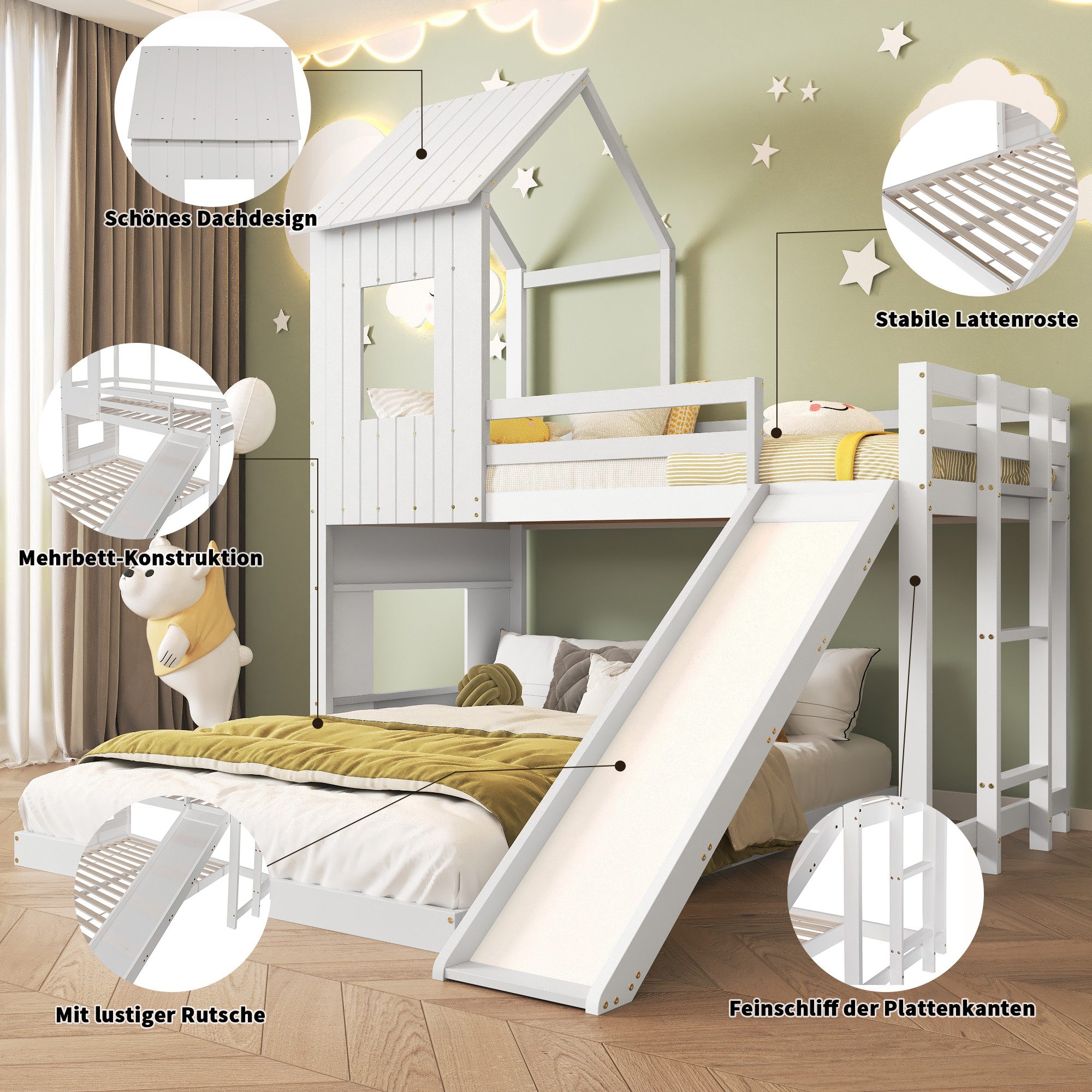 Flieks bunk bed, bunk bed children's bed with upper bed 90x200cm and lower bed 140x200cm