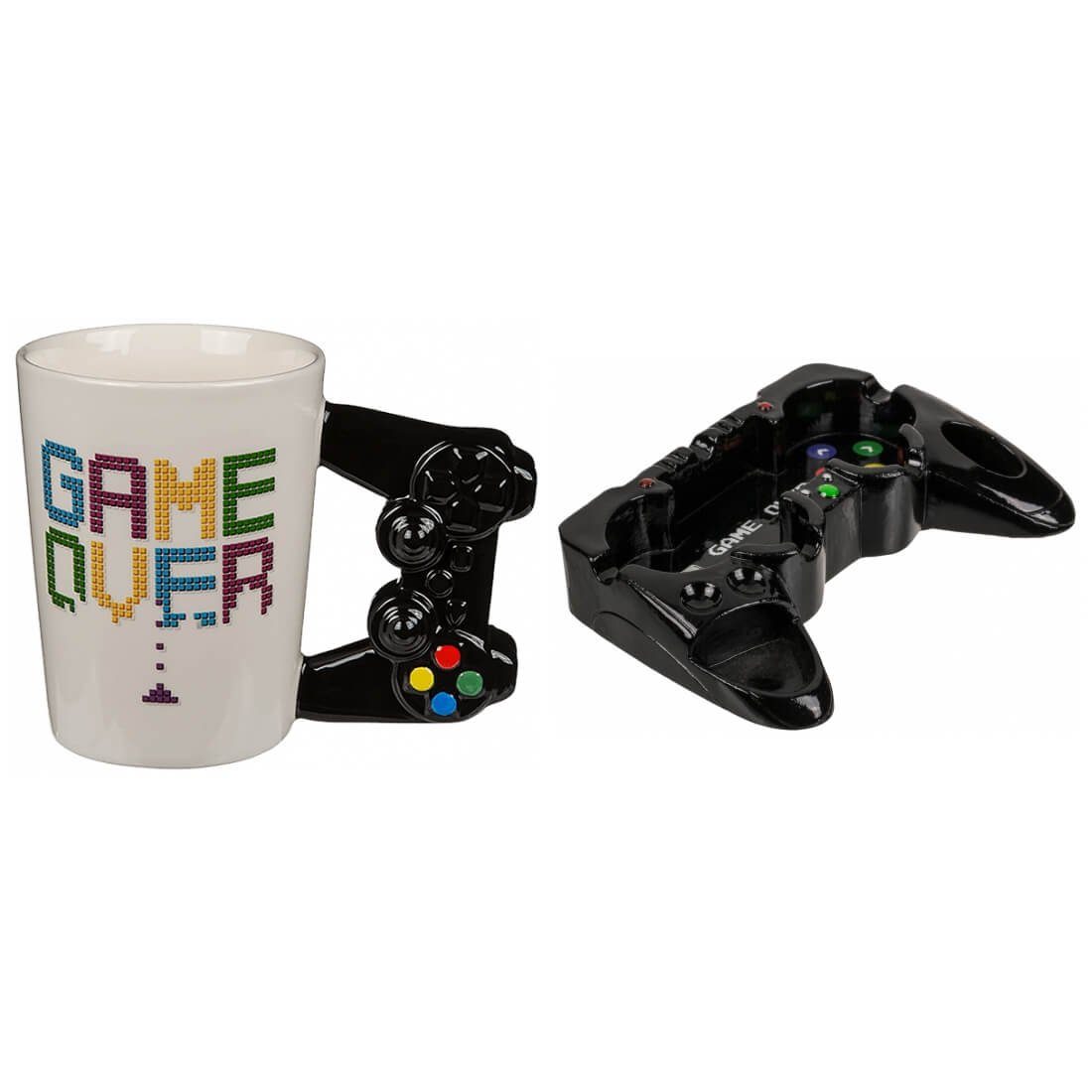 Out of the Blue Aschenbecher Controller Keramik Kaffee Game Over Aschenbecher Gamer Set Tasse mit