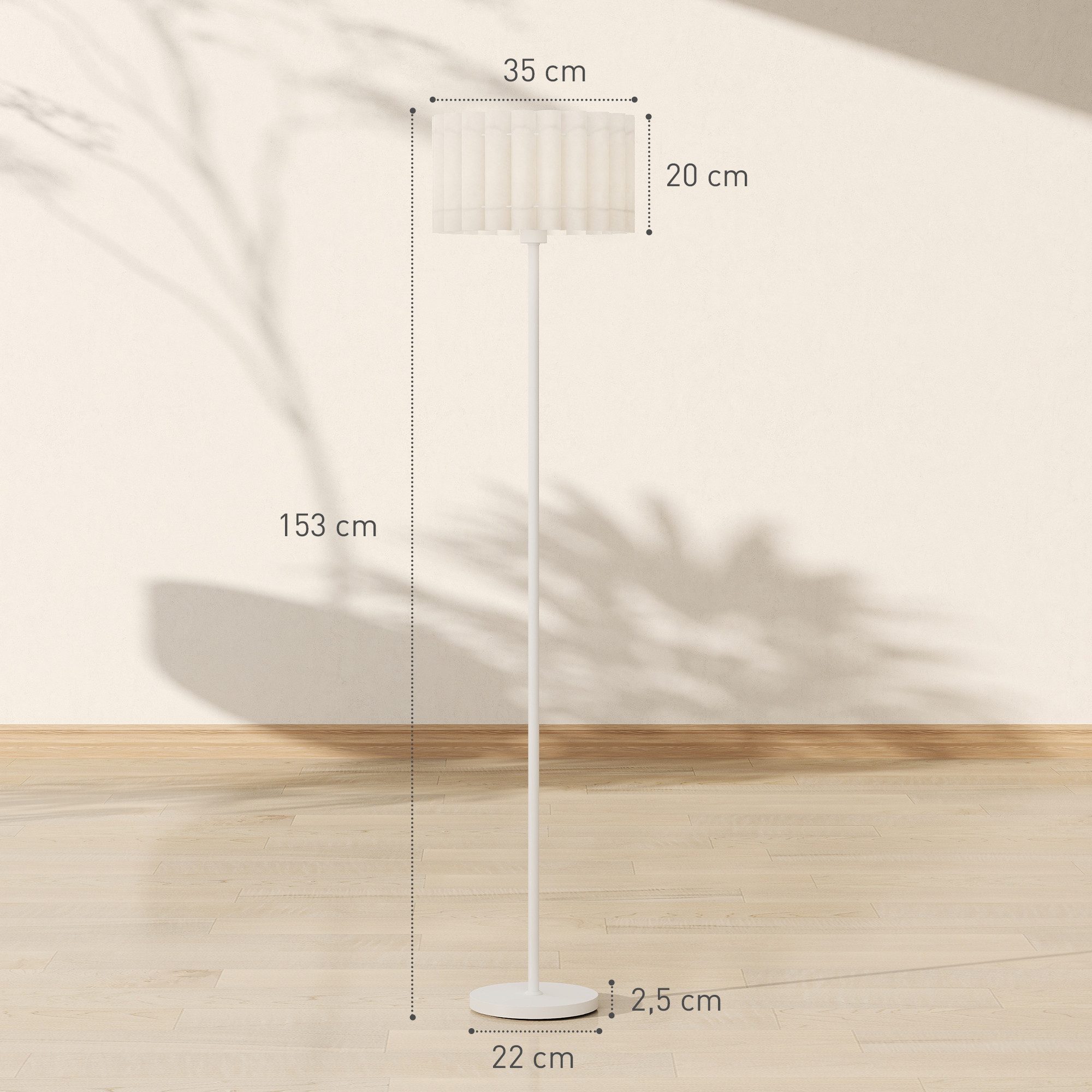 HOMCOM Stehlampe Stehleuchte mit E27 Fassung, mit Wellenschirm, Ohne Leuchtmittel, für Wohnzimmer, Schlafzimmer, exkl. Leuchtmittel, Weiß