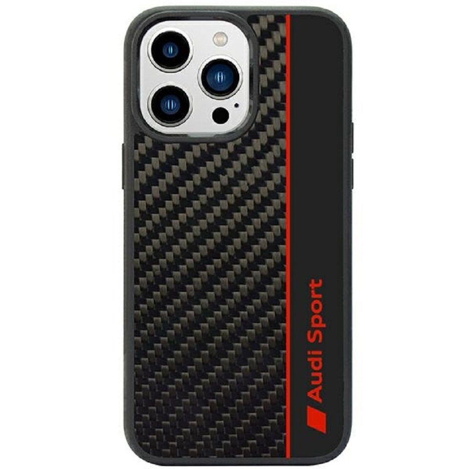 Audi Handyhülle Case iPhone 14 Pro Max Carbon Optik schwarz rot 6,7 Zoll, Kantenschutz