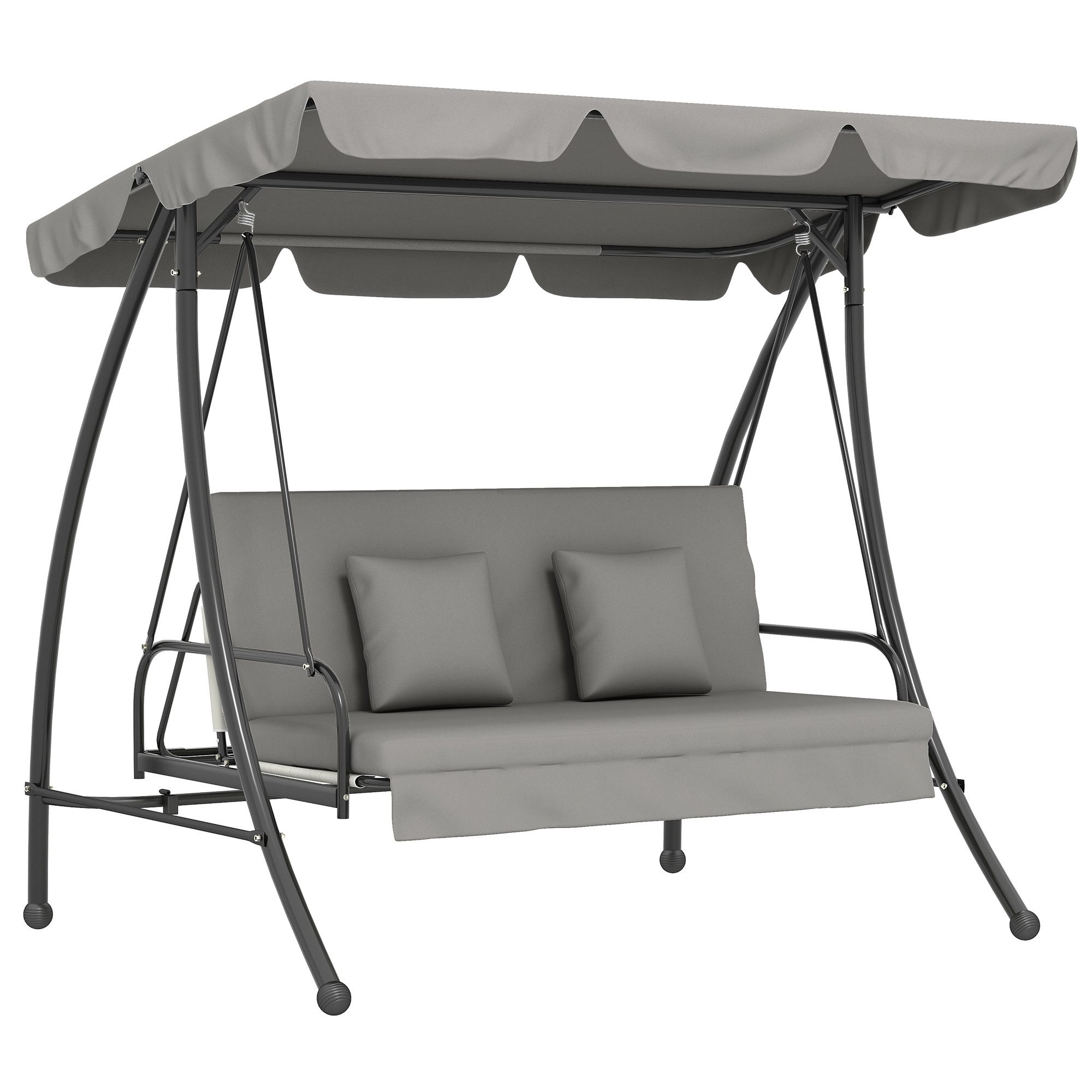 Outsunny Hollywoodschaukel Gartenschaukel mit Sonnendach, belastbar 240 kg, Gartenliege, 3-Sitzer, Bettfunktion, Schaukelstuhl, 1 tlg., Gartenschaukel, für Gart – Bild 2 von 5