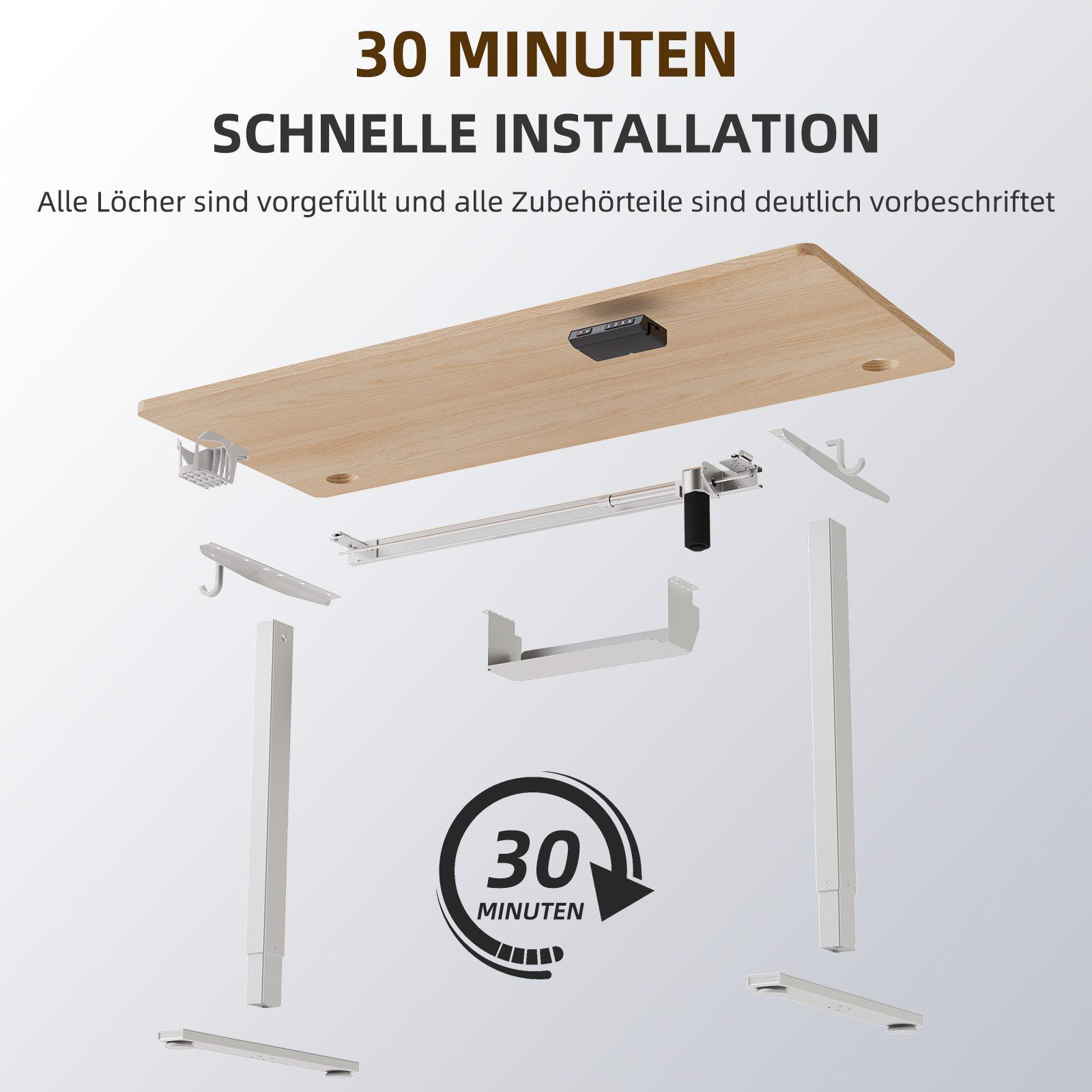 HOMAVO Schreibtisch Elektrisch höhenverstellbarer Schreibtisch Memory-Funktion (Sitz-/Steh-Erinnerung), USB/Typ C,Länge 120 cm, 140 cm, zwei Größen (18 mm Schreibtischplatte)
