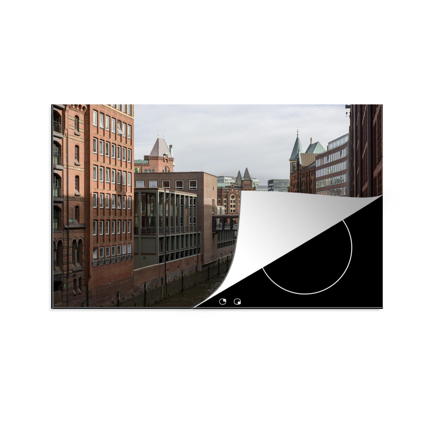 MuchoWow Herdblende-/Abdeckplatte Fluss - Hamburg - Stadt, Vinyl, (1 tlg), 81x52 cm, Induktionskochfeld Schutz für die küche, Ceranfeldabdeckung