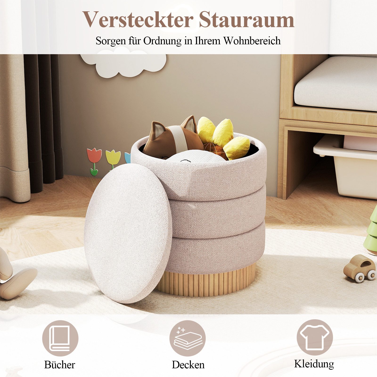 COSTWAY Sitzhocker, mit Stauraum 35,5L & Deckel Polsterhocker rund günstig online kaufen