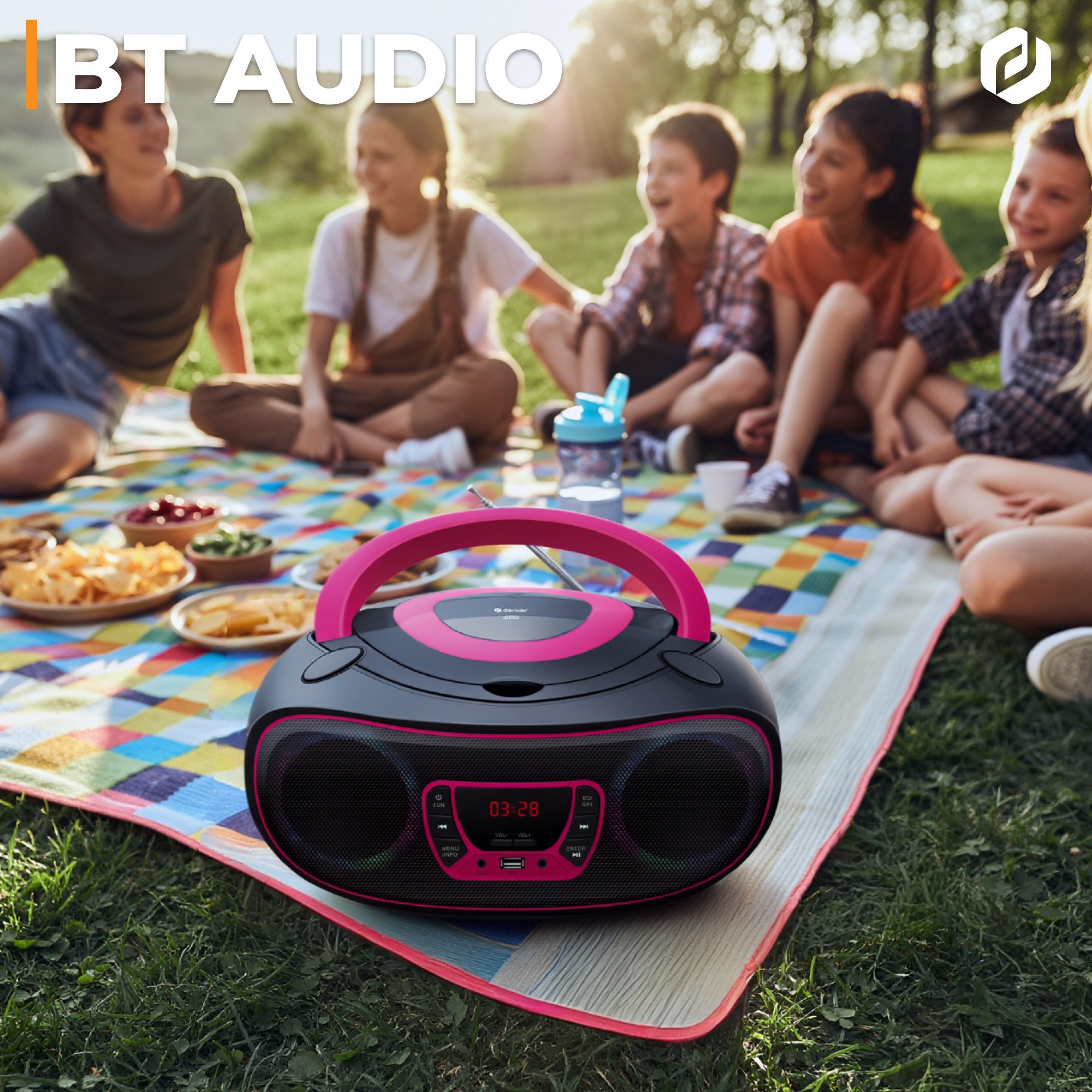 Denver TCL-212BTP CD-Player (Bluetooth, LED-Beleuchtung in Lautsprechergittern, Bluetooth, USB & AUX, CD/FM, LED-Beleuchtung in Lautsprechergittern, Bluetooth, USB & AUX, CD/FM)