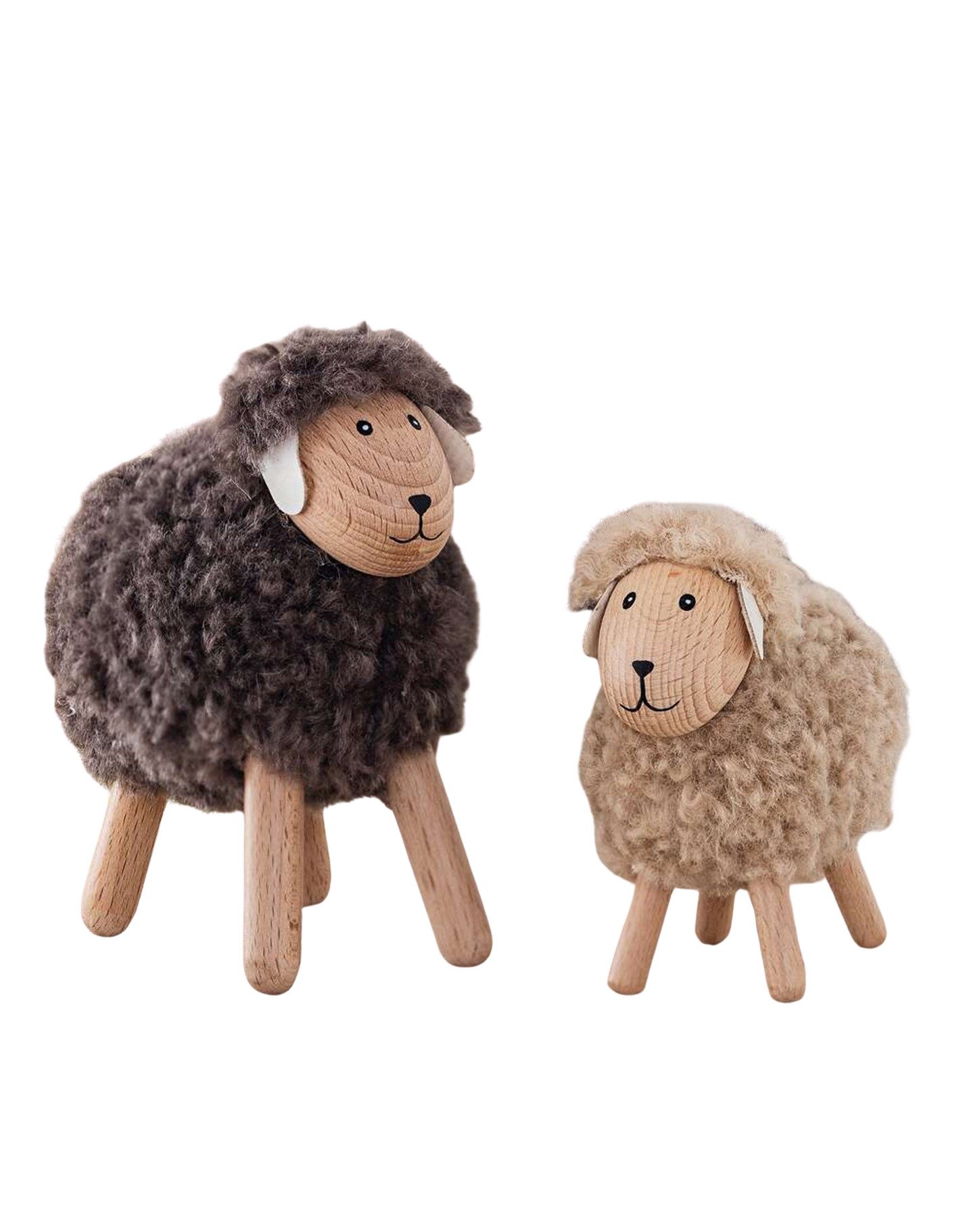 Dekoleidenschaft Dekofigur Schaf "Flauschi" aus Holz & Wolle, braun + beige, Schäfchen, Osterdeko (2 St., im Set)