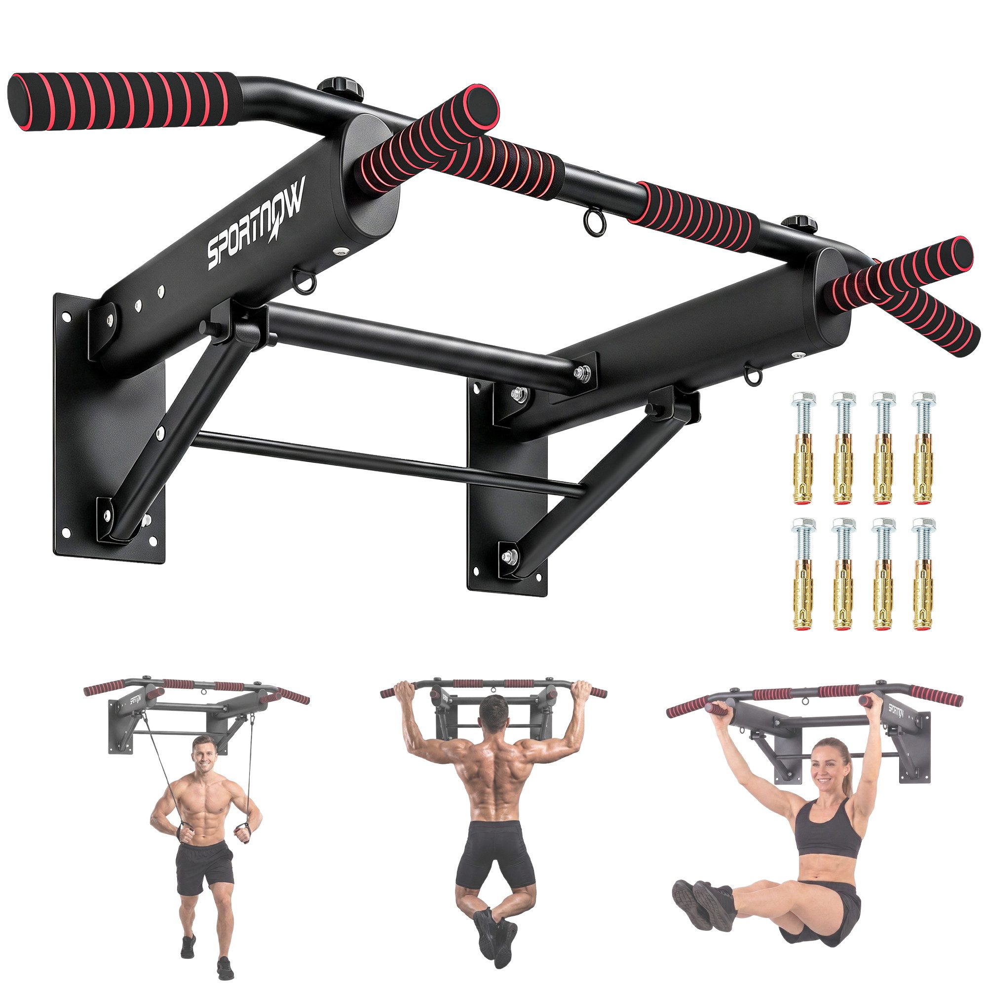 Luckice Klimmzugstange klappbar, Wandmontage, rutschfeste Griffe, bis 120 kg (98x65x31 cm, Schwarz)