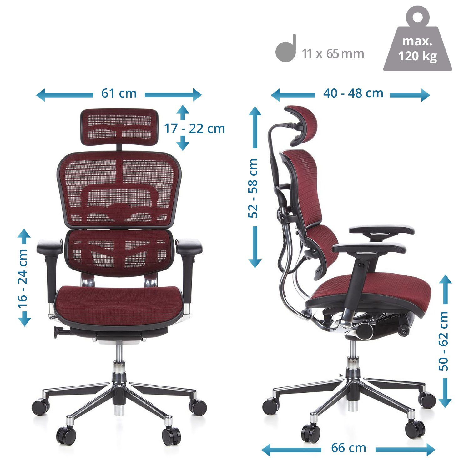 hjh (1 ERGOHUMAN OFFICE Luxus Drehstuhl Netzstoff Weinrot Bürostuhl ergonomisch Chefsessel St),