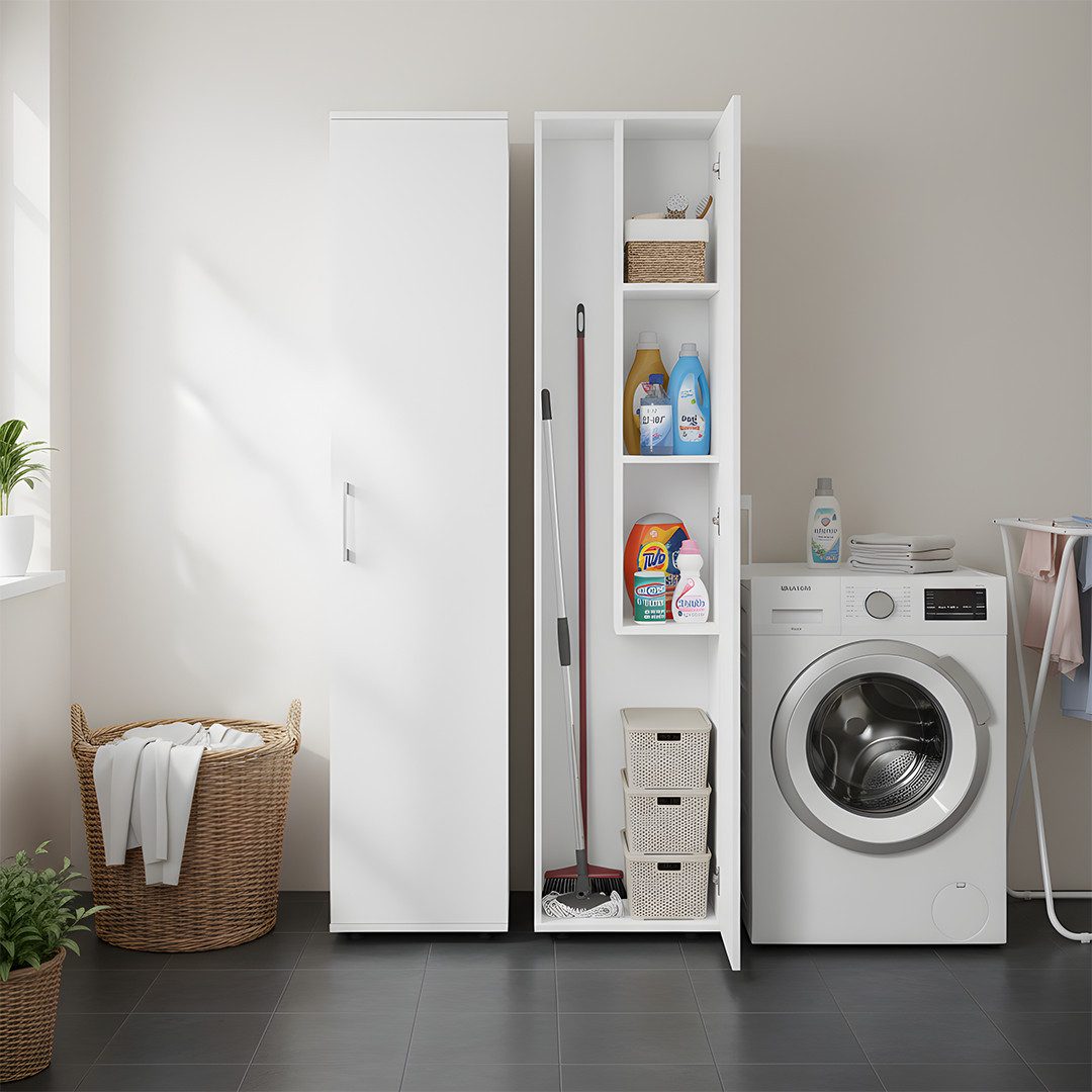Bellamio Mehrzweckschrank Apol (Weiß) Besenschrank mit 3 Fächern, inkl. Sta günstig online kaufen