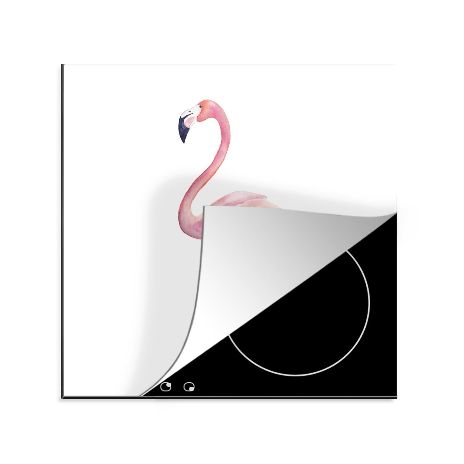 MuchoWow Herdblende-/Abdeckplatte Flamingo - Federn - Rosa, Vinyl, (1 tlg), 78x78 cm, Ceranfeldabdeckung, Arbeitsplatte für küche