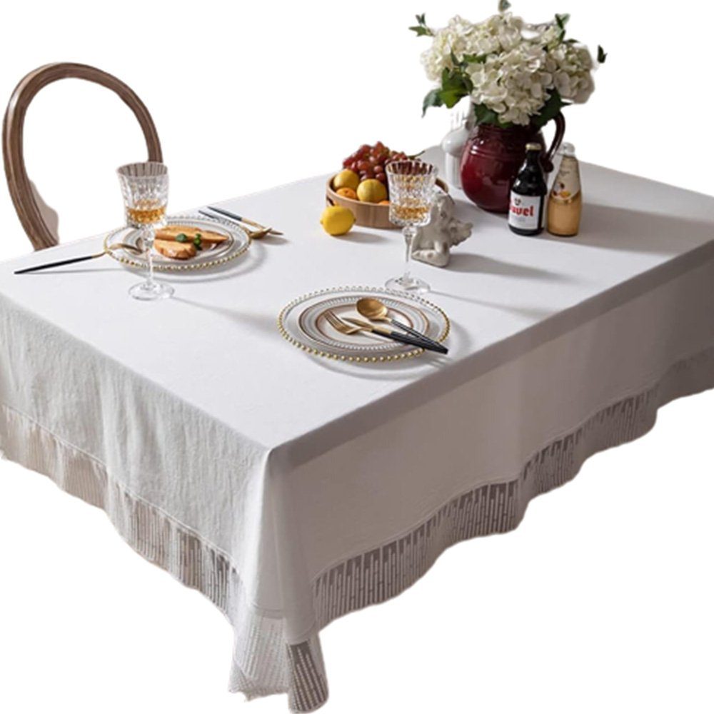 FELIXLEO Tischdecke Tischdecke Tischabdeckung waschbarer Weiß Dekoration 140*180CM