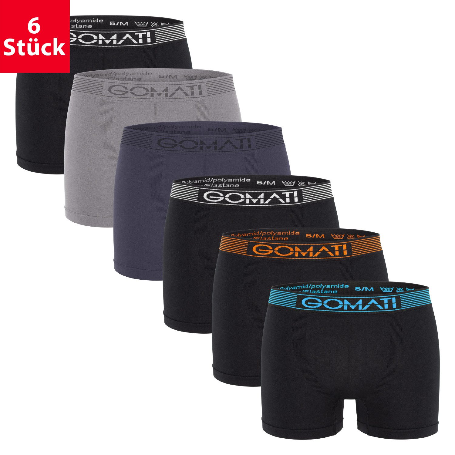 Gomati Boxershorts Herren Seamless Pants (6er Pack) Microfaser-Elasthan Boxershorts