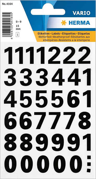 HERMA Aufkleber HERMA Zahlen-Sticker 0-9, Folie schwarz, Höhe: 15 mm 4164