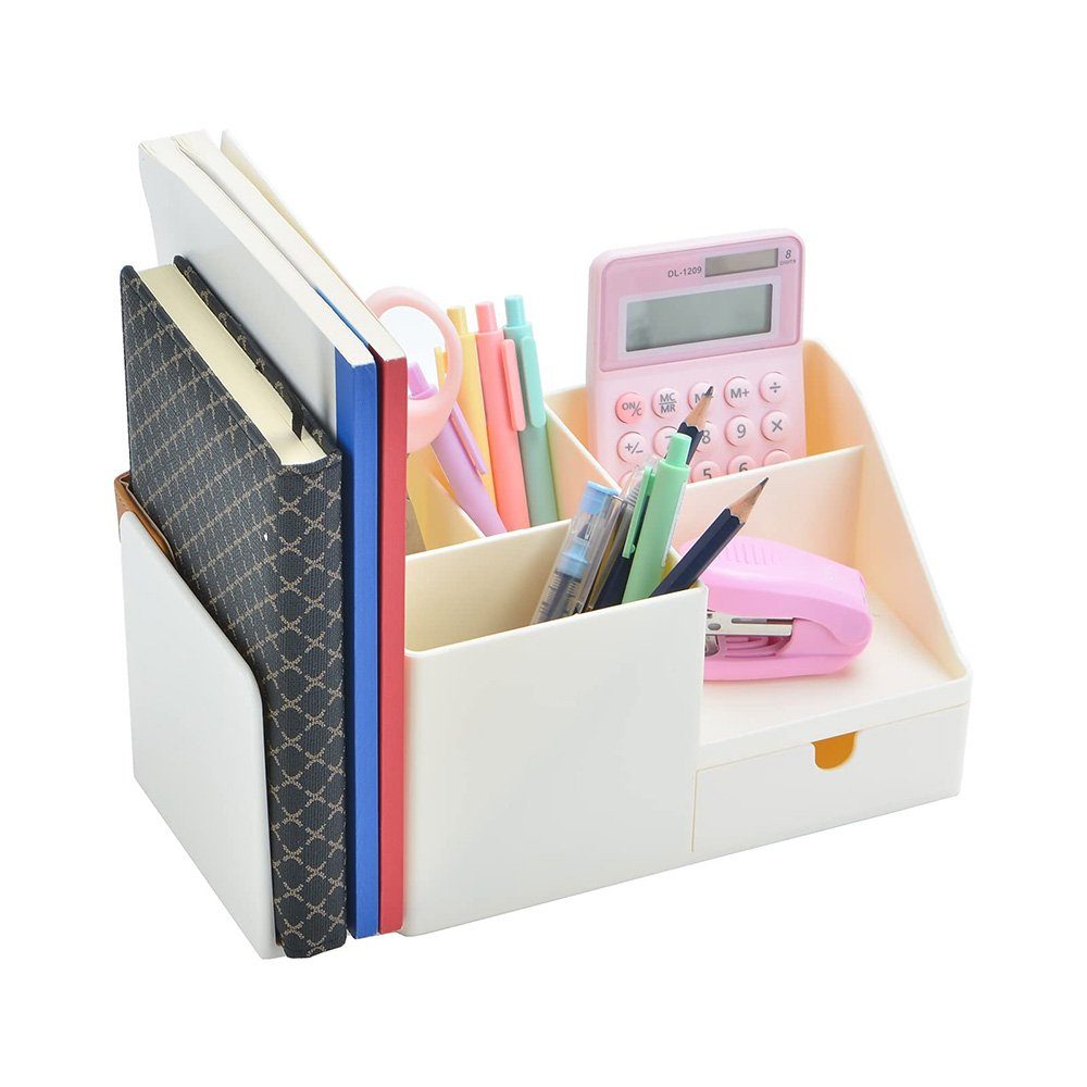 zggzerg Organizer Schreibtisch Organizer mit Schublade, Plastik Tisch Organizer Weiß