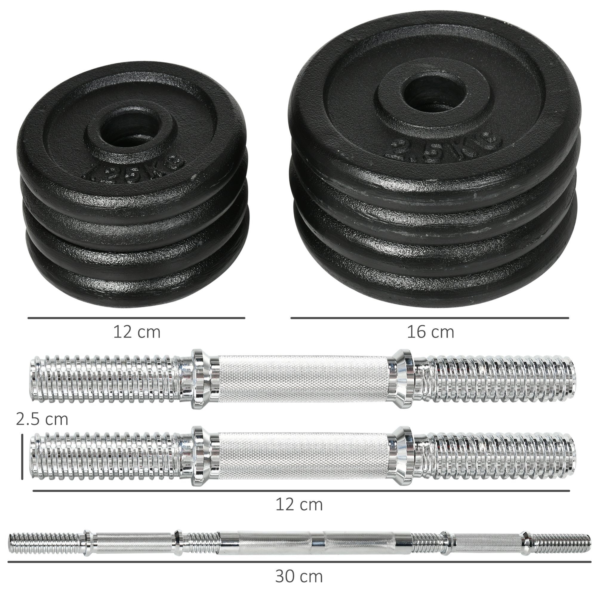 HOMCOM Hantel-Set Kurzhantelset Langhantel verstellbar bis 20 kg, (Dumbbell, Krafttraining und Gewichtheben), Schwarz Metall