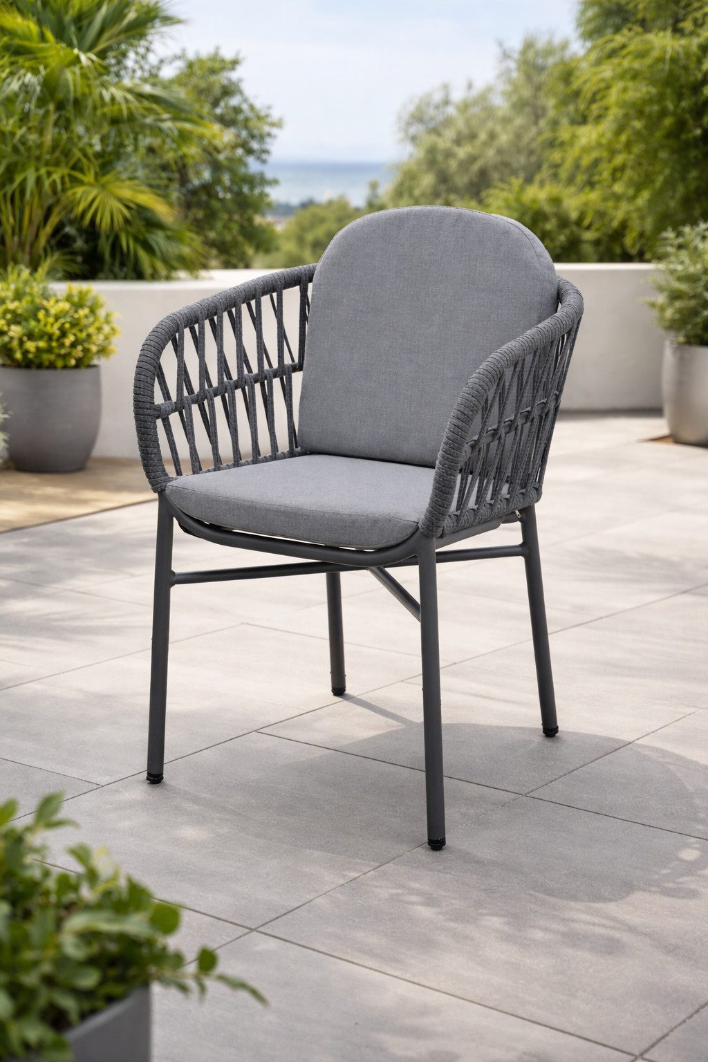 Destiny Garten-Essgruppe COMO ARONA, (4x Sessel, 1x Tisch), 4x stapelb. Sessel +Polster, 1x Tisch ausziehb. 120/170cm, 145/199 cm