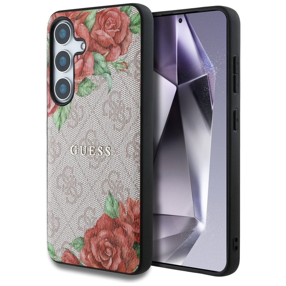 Guess Handyhülle Schutzhülle Magnethülle Smartphonehülle 6,2 Zoll, MagSafe, 4G-Muster, Blumendruck, Metall-Logo