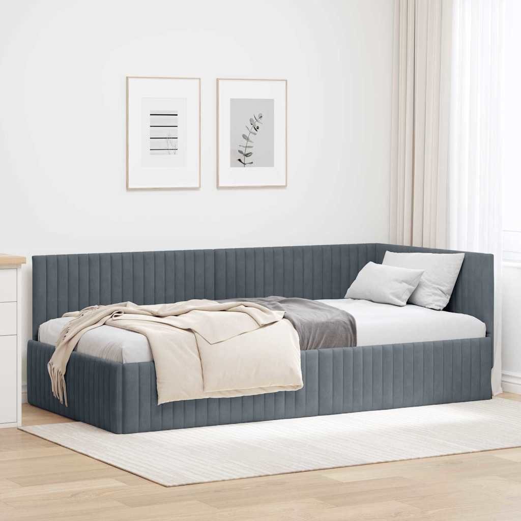 vidaXL Bett Eckbettgestell mit Kopfteil Dunkelgrau 100 cm x 200 cm Samt (1-tlg)