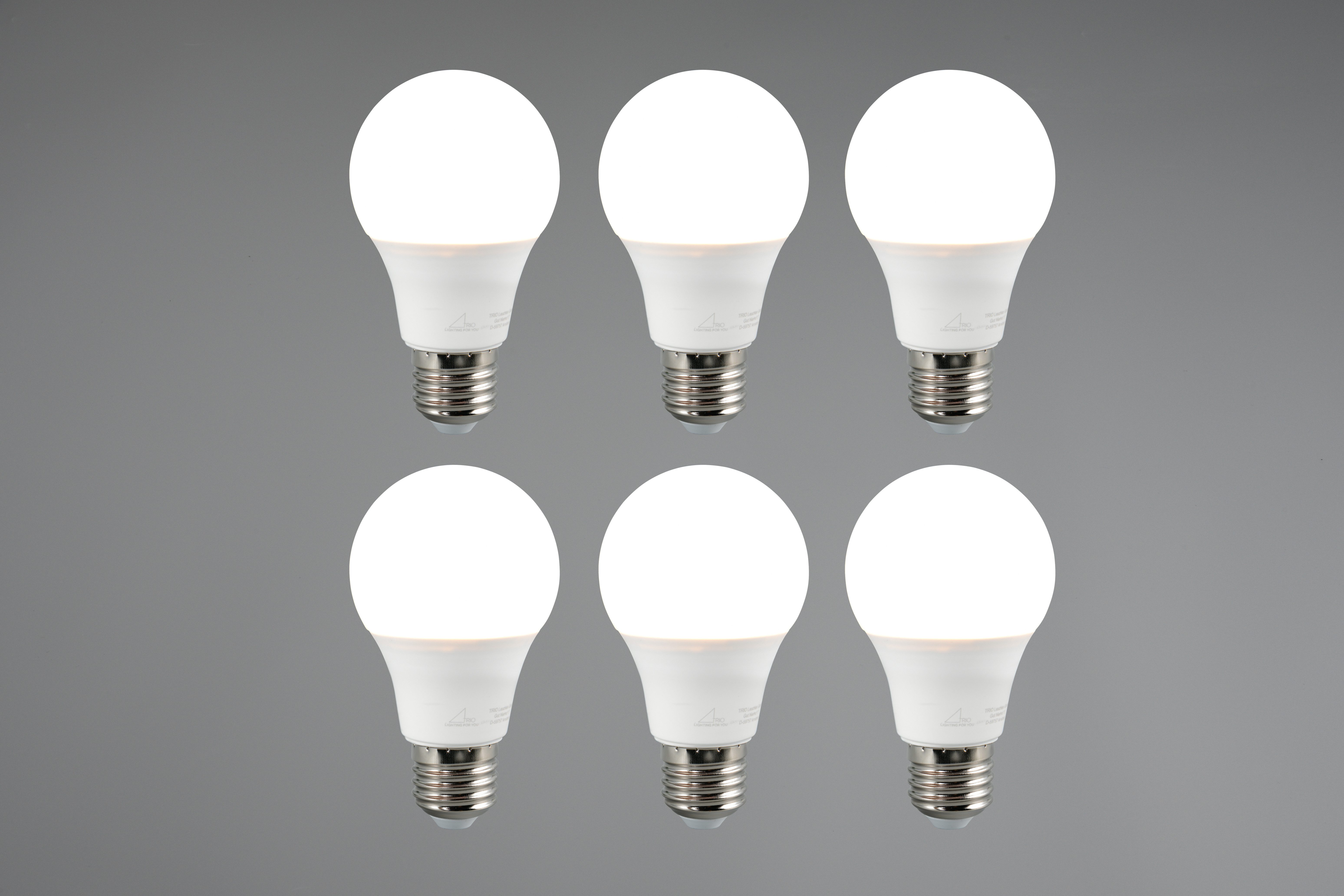 TRIO Leuchten LED-Leuchtmittel Leuchtmittel Set E27, E27, 6 St., Warmweiß, 6er Set Leuchtmittel E27 Fassung, Glühbirne E27 LED warmweiß