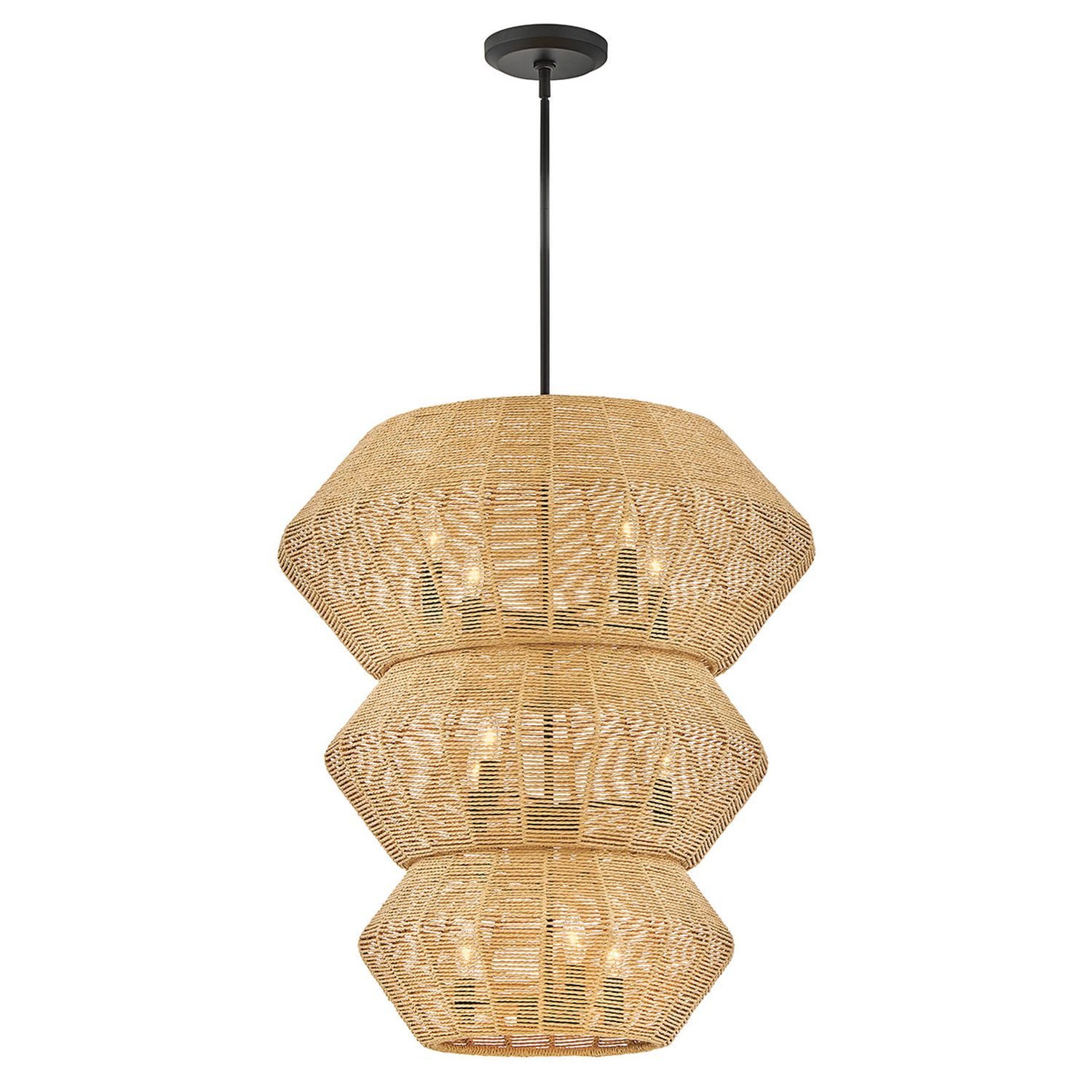 Licht-Erlebnisse Pendelleuchte ESMOND, ohne Leuchtmittel, Korbschirm Rattan Metall groß Ø 71 cm H: max. 165.3 cm 10x E14 Boho