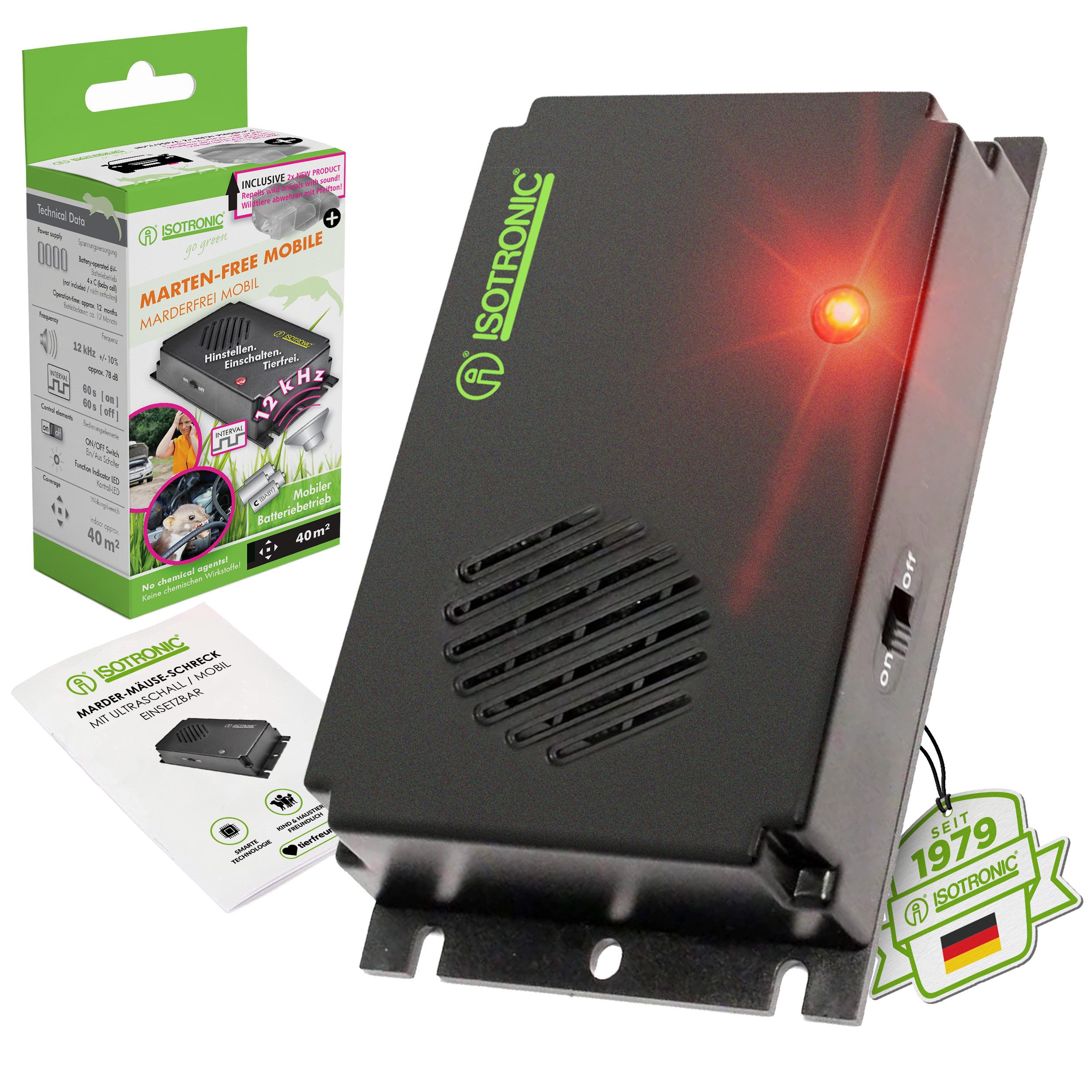 ISOTRONIC Ultraschall-Tierabwehr Marderfrei MOBIL, 1-tlg.