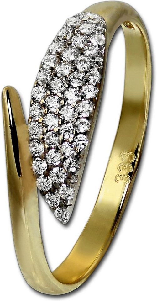 Ring aus 333 Gold Gelbgold bicolor mit 13 Zirkonia Fingerring Damen