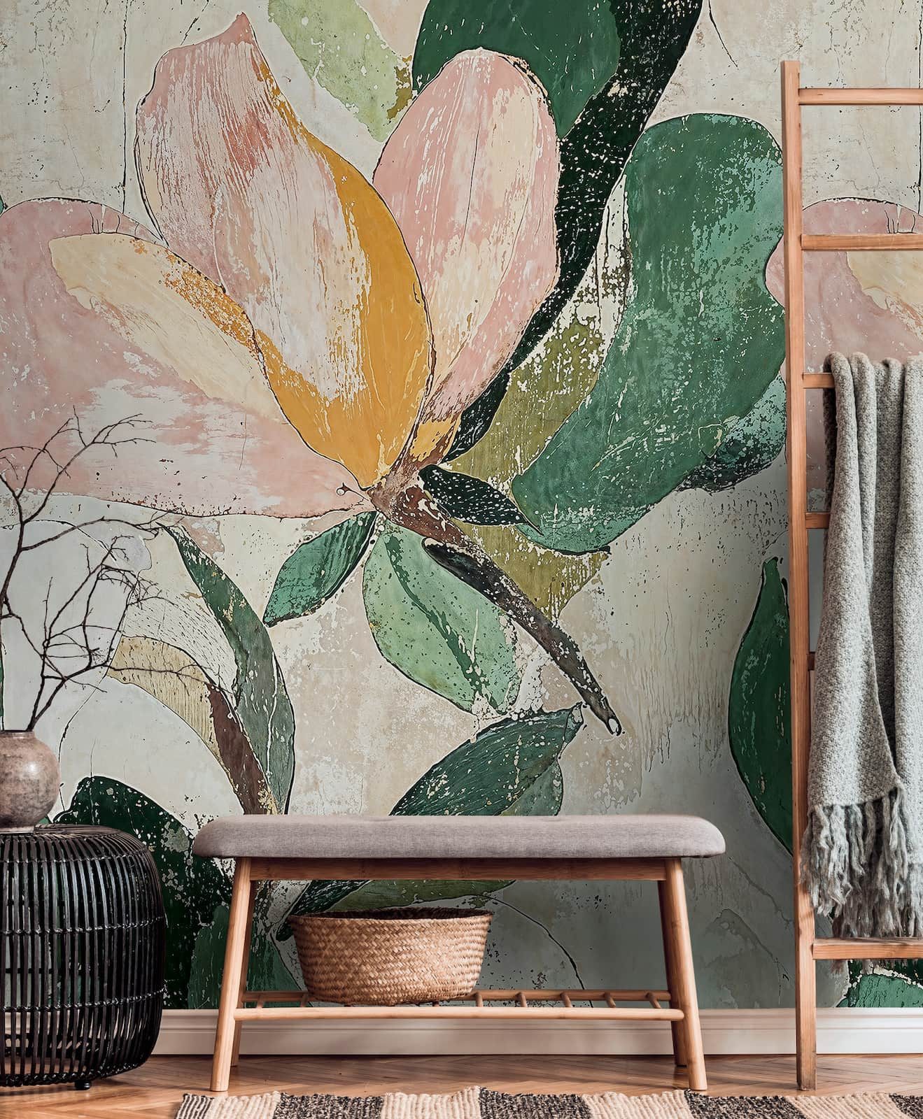 Fototapete Floral Blume Kunst Beige Grün 79144-3 COSMOLiving livingwalls