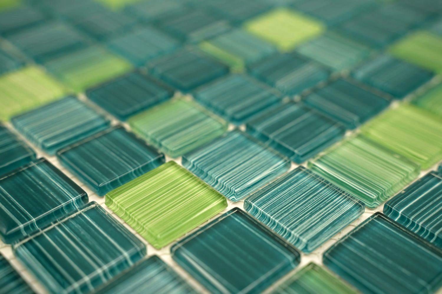 Mosani Mosaikfliesen Glasmosaik Mosaikfliesen Strich türkis grün Schwimmbadmosaik gelb