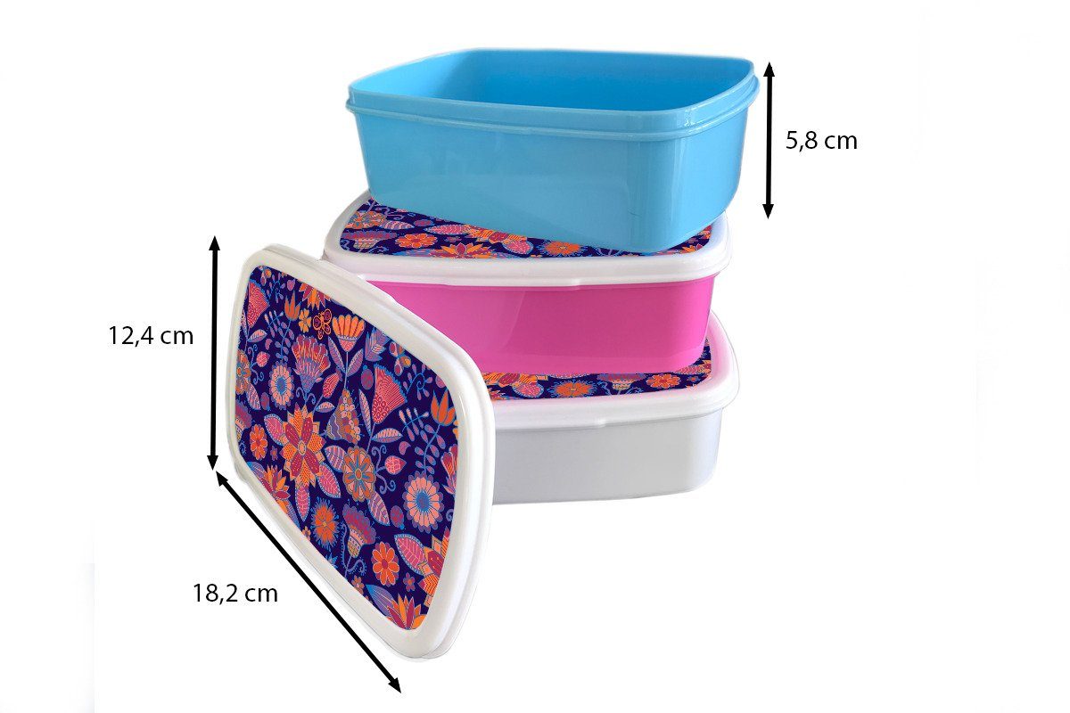 und Brotbox weiß - Blumen Lunchbox und - Muster, (2-tlg), für Schmetterling Brotdose, Kunststoff, MuchoWow für Erwachsene, Mädchen Kinder Jungs