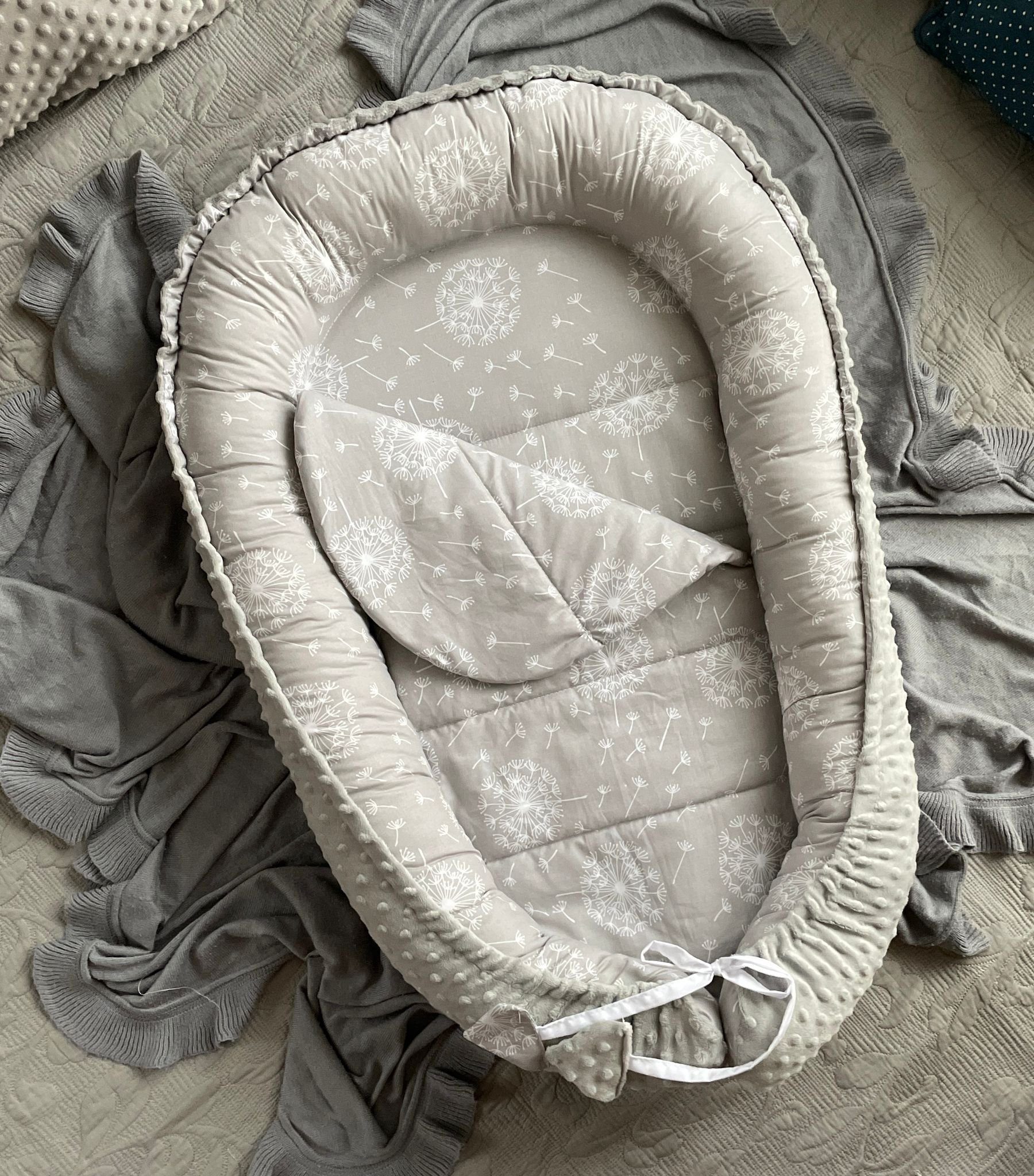 Bettnestchen MINKY/ Baumwolle BABYNEST Babykokon Geschenk Babyaustattung SET