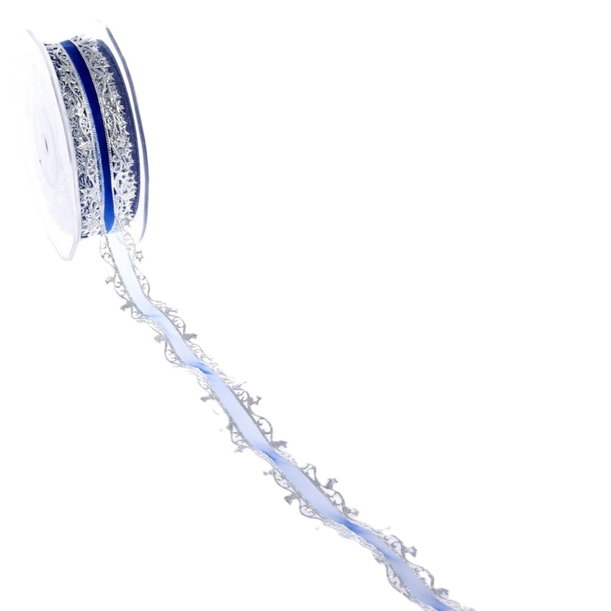Deko AS Dekoband Organzaband mit Sternchenkante - 23mm - 20m - col. 70 Blau-Silber -, mit Sternchenkante