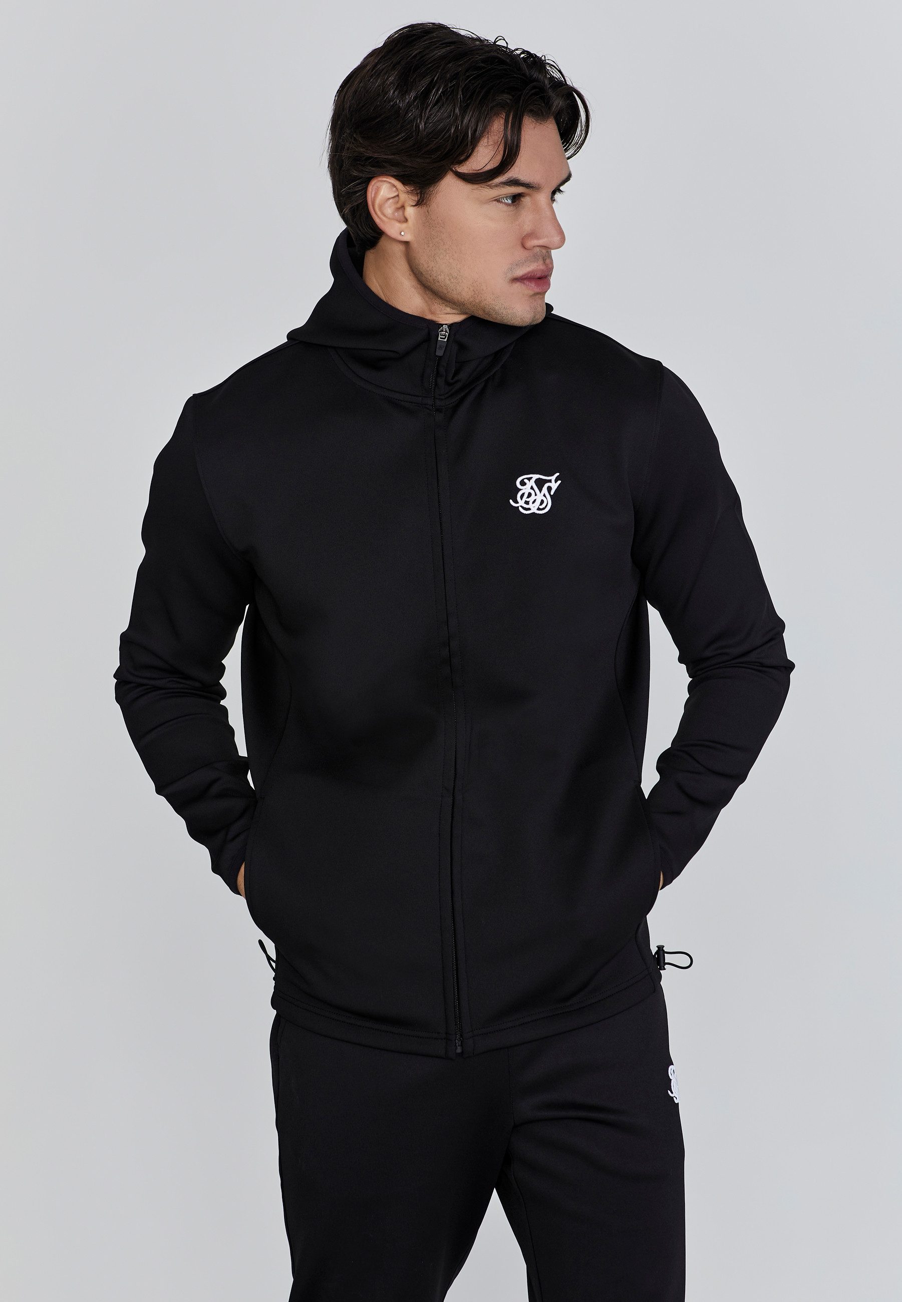Siksilk Hoodie SikSilk Herren Schwarzer Full Zip Kapuzenpullover