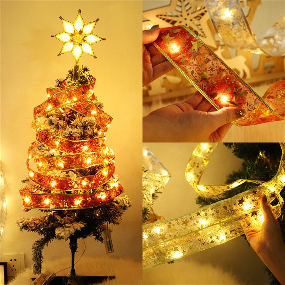 Lichterketten, Lichterkette Bänder Silberfarben Lichterstreifen farbige Weihnachtsbaumschmuck Rouemi